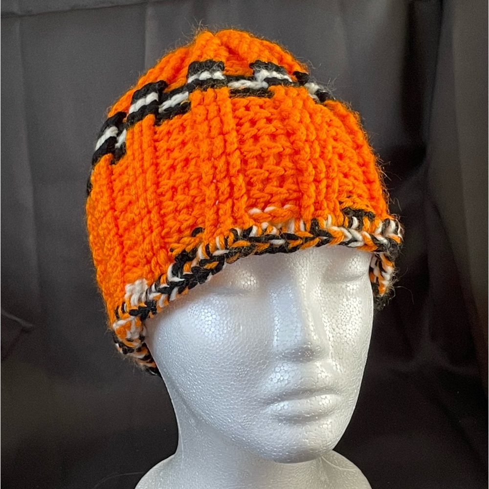 Hunter Green/Orange Hand Crocheted Beanie Unisex